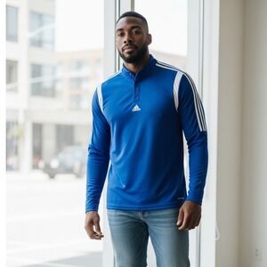 Adidas Pullover Hoodie Royal Blue White Stripe Activewear Men XL Sporty Trendy #